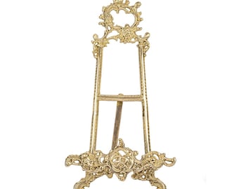 Vintage-Stil Gold Messing verzierte Staffelei Ausstellungsständer - 16 "H Rokoko-Dekor
