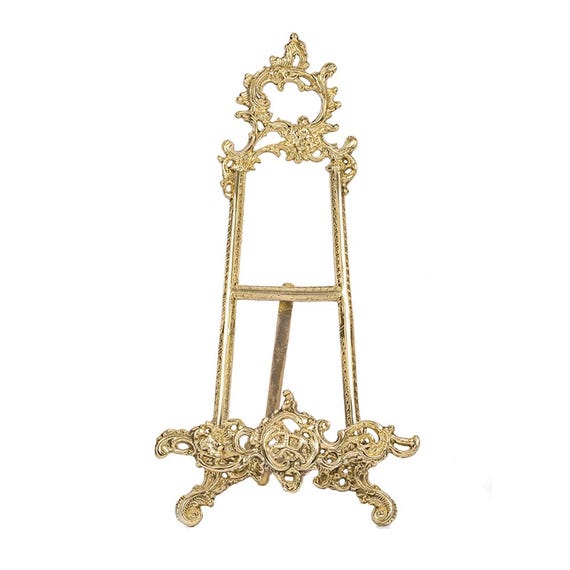 Vintage Style Gold Brass Ornate Easel Display Stand - 16"H Rococo Decor