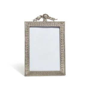 Barokowa mosiężna ramka na zdjęcia: Srebrny herb z motywem róży w stylu vintage (8,5 x 5,5 cala)