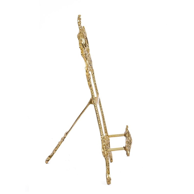 Gold Brass Metal Victorian Style Easel Ornate Display Stand Tabletop, 12″H