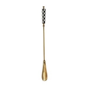Brass Long Shoehorn with Checkered Handle