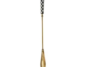 Brass Long Shoehorn with Checkered Handle