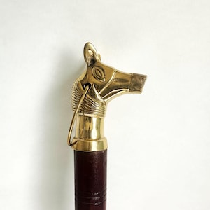 Handcrafted Brass Horse Bust Shoehorn: Cherry Wood Long Handle (29&quot;H)