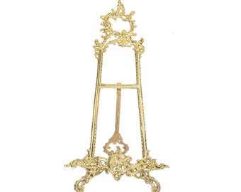 Vintage Style Gold Brass Ornate Easel Display Stand - 21"H