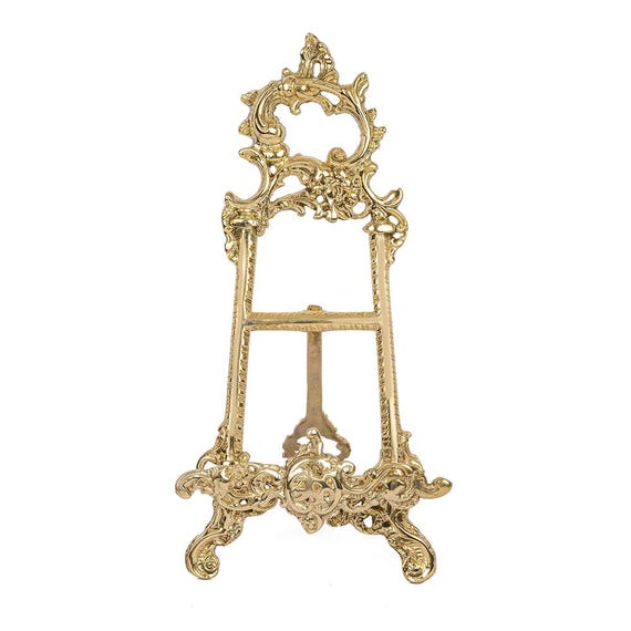 Gold Brass Ornate Tabletop Easel: Rococo Style Display Stand (12"H)