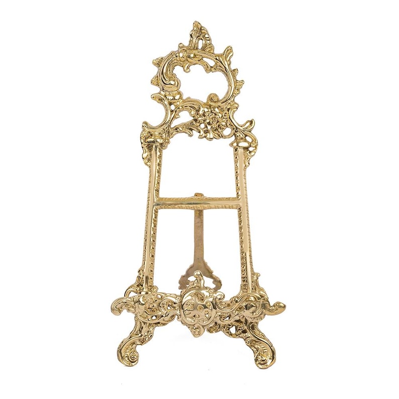 Gold Brass Metal Victorian Style Easel Ornate Display Stand Tabletop, 12″H