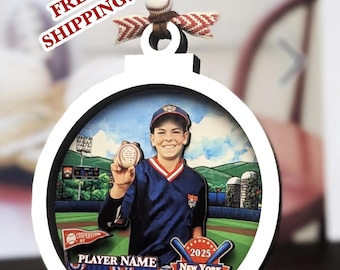 2025 Custom 3D Cooperstown Baseball Photo Keepsake, Photo Ornament, Christmas Ornament, Gift