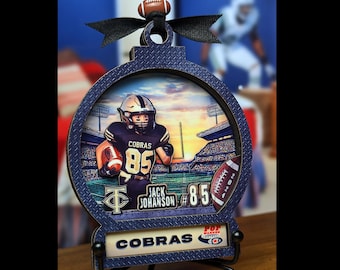 Custom unique 3d football photo ornaments, personalized, laser cut, Christmas ornament, coach, team, grandparent gift.