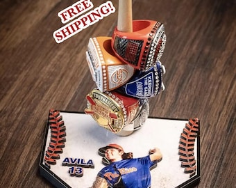 Personalized single-bat baseball/softball ring stand,, sports ring display, photo display, athlete gift, Christmas gift free shipping