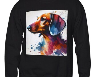 Bluza z okrągłym dekoltem Dachshund, wygodna koszulka unisex dla miłośników psów Weenie, oryginalna nowoczesna akwarela, ciepły zimowy sweter, odzież dla rodziców zwierząt