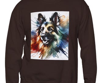 Bluza z okrągłym dekoltem Owczarek Niemiecki, Przytulna koszulka unisex dla miłośników psów, Oryginalna nowoczesna akwarela, Ciepły zimowy sweter, Odzież dla rodziców zwierząt