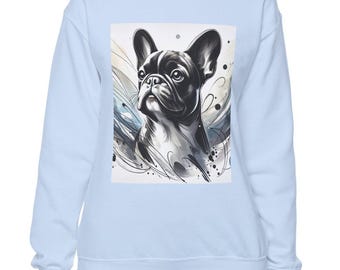 Bluza z okrągłym dekoltem French Bulldog, wygodna koszulka unisex dla miłośników psów, oryginalna nowoczesna akwarela, ciepły zimowy sweter, odzież dla właścicieli zwierząt
