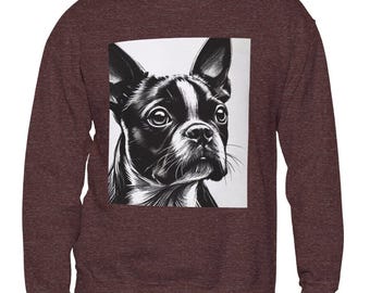 Bluza z okrągłym dekoltem Boston Terrier, wygodna koszulka unisex dla miłośników psów, oryginalny szkic węglowy, ciepły zimowy sweter, odzież dla właścicieli zwierząt