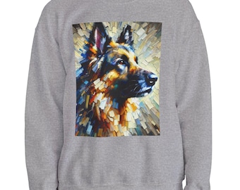 Bluza z okrągłym dekoltem Owczarek Niemiecki, Przytulna koszulka unisex dla miłośników psów, Oryginalna sztuka impresjonistów, Ciepły zimowy sweter, Odzież dla rodziców zwierząt