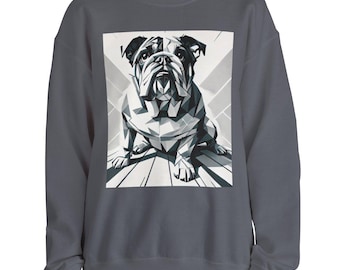 Bluza z okrągłym dekoltem Bulldog, wygodna koszulka unisex dla miłośników psów, oryginalny portret kubistyczny, ciepły zimowy sweter, odzież dla właścicieli zwierząt