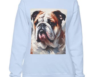Bluza z okrągłym dekoltem Bulldog, wygodna koszulka unisex dla miłośników psów, oryginalny portret impresjonistyczny, ciepły zimowy sweter, odzież dla właścicieli zwierząt