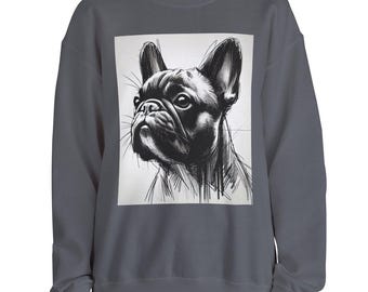 Bluza z okrągłym dekoltem French Bulldog, wygodna koszulka unisex dla miłośników psów, oryginalny szkic węglowy, ciepły zimowy sweter, odzież dla właścicieli zwierząt