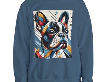 Bluza z okrągłym dekoltem French Bulldog, wygodna koszulka unisex dla miłośników psów, oryginalny portret kubistyczny, ciepły zimowy sweter, odzież dla właścicieli zwierząt