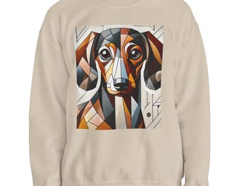 Bluza z okrągłym dekoltem Dachshund, wygodna koszulka unisex dla miłośników psów Weenie, oryginalny projekt kubistyczny, ciepły zimowy sweter, odzież dla właścicieli zwierząt