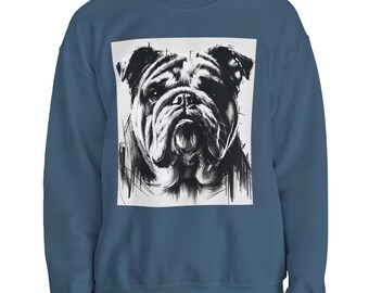 Bluza z okrągłym dekoltem Bulldog, wygodna koszulka unisex dla miłośników psów, oryginalny portret szkicowy z węgla drzewnego, ciepły zimowy sweter, odzież dla właścicieli zwierząt domowych