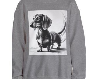 Bluza z okrągłym dekoltem Dachshund, wygodna koszulka unisex dla miłośników psów Weenie, oryginalny szkic węglowy, ciepły zimowy sweter, odzież dla rodziców zwierząt