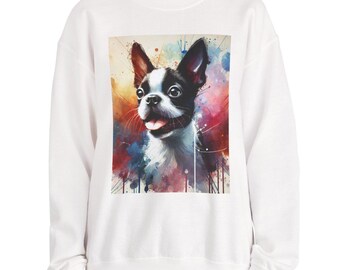 Bluza z okrągłym dekoltem Boston Terrier, wygodna koszulka unisex dla miłośników psów, oryginalna nowoczesna akwarela, ciepły zimowy sweter, odzież dla właścicieli zwierząt