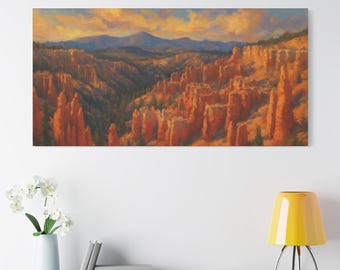 Wydruk na płótnie, sztuka ścienna Bryce Canyon Utah, obraz olejny z pejzażem, wyjątkowa dekoracja Parku Narodowego Hoodoo, wysokiej jakości matowa, rozciągnięta sztuka ścienna