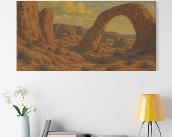 Wydruk na płótnie, sztuka ścienna Arches Utah, obraz olejny z pejzażem, unikatowa dekoracja Parku Narodowego Arches, wysokiej jakości matowa, rozciągnięta sztuka ścienna