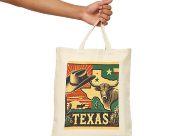Torba z płótna bawełnianego Texas, Texas Longhorn Design, Torba Texas, Wielorazowa torba na zakupy, Torba na zakupy
