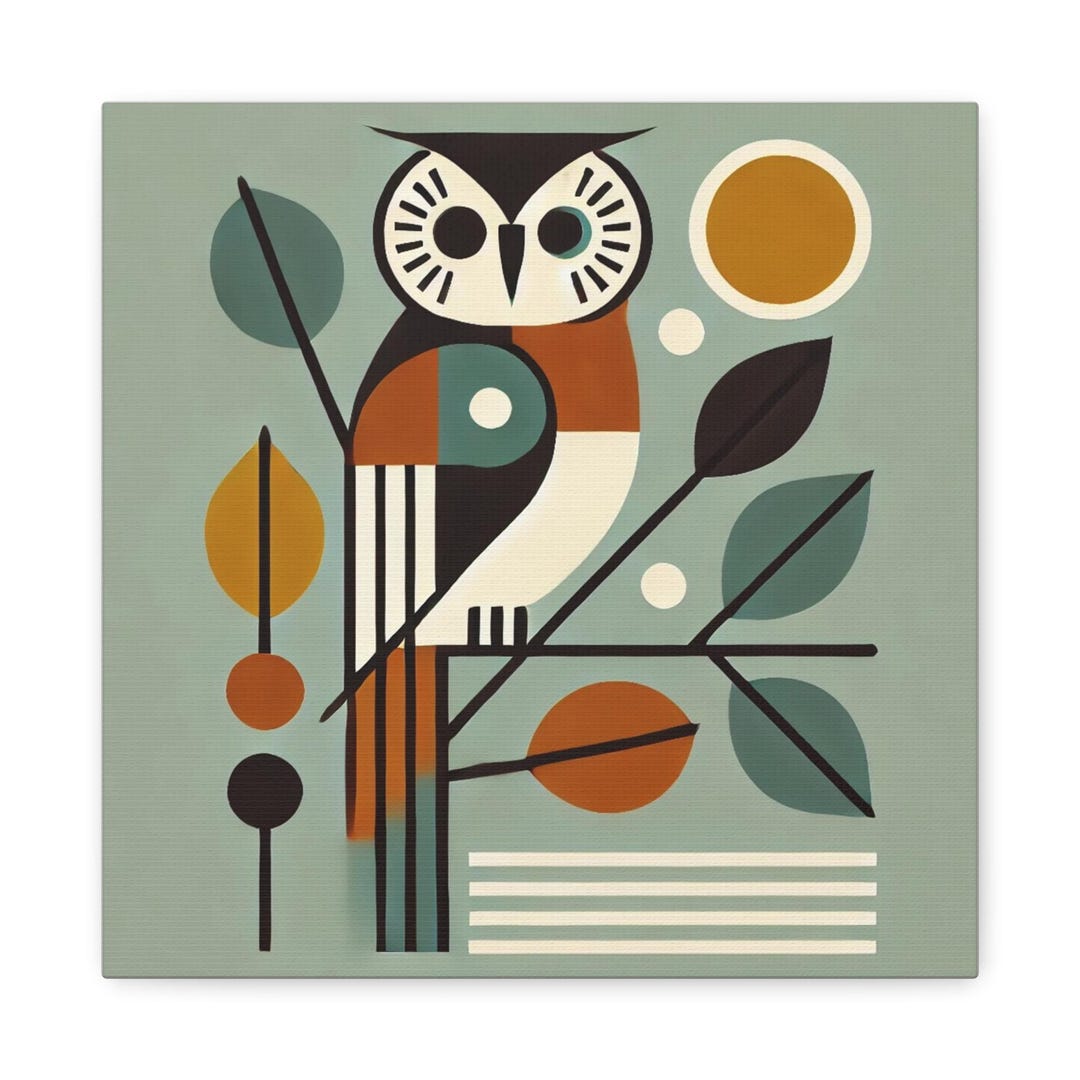 Canvas Print, Owl Mid-century Modern, Housewarming or Birthday Gift ...