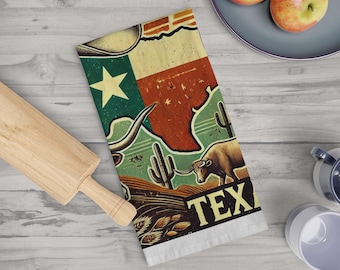 Paño de cocina de Texas: Longhorn, estado de la estrella solitaria, paño de cocina con decoración rústica, paño de cocina de Texas, paño de cocina de granja, regalo de Texas