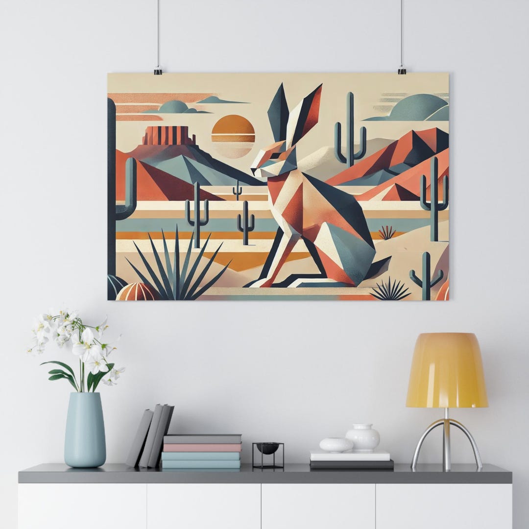 Cubist Art Rabbit Jack Rabbit Fine Art Print - Western Hare Home Decor, Modern Cubist ...