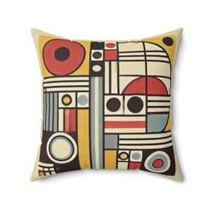 Mid-Century Modern Square Pillow, Housewarming & Birthday Gift, Vintage Charm, Retro Chic Decor, Bauhaus Theme Pillow