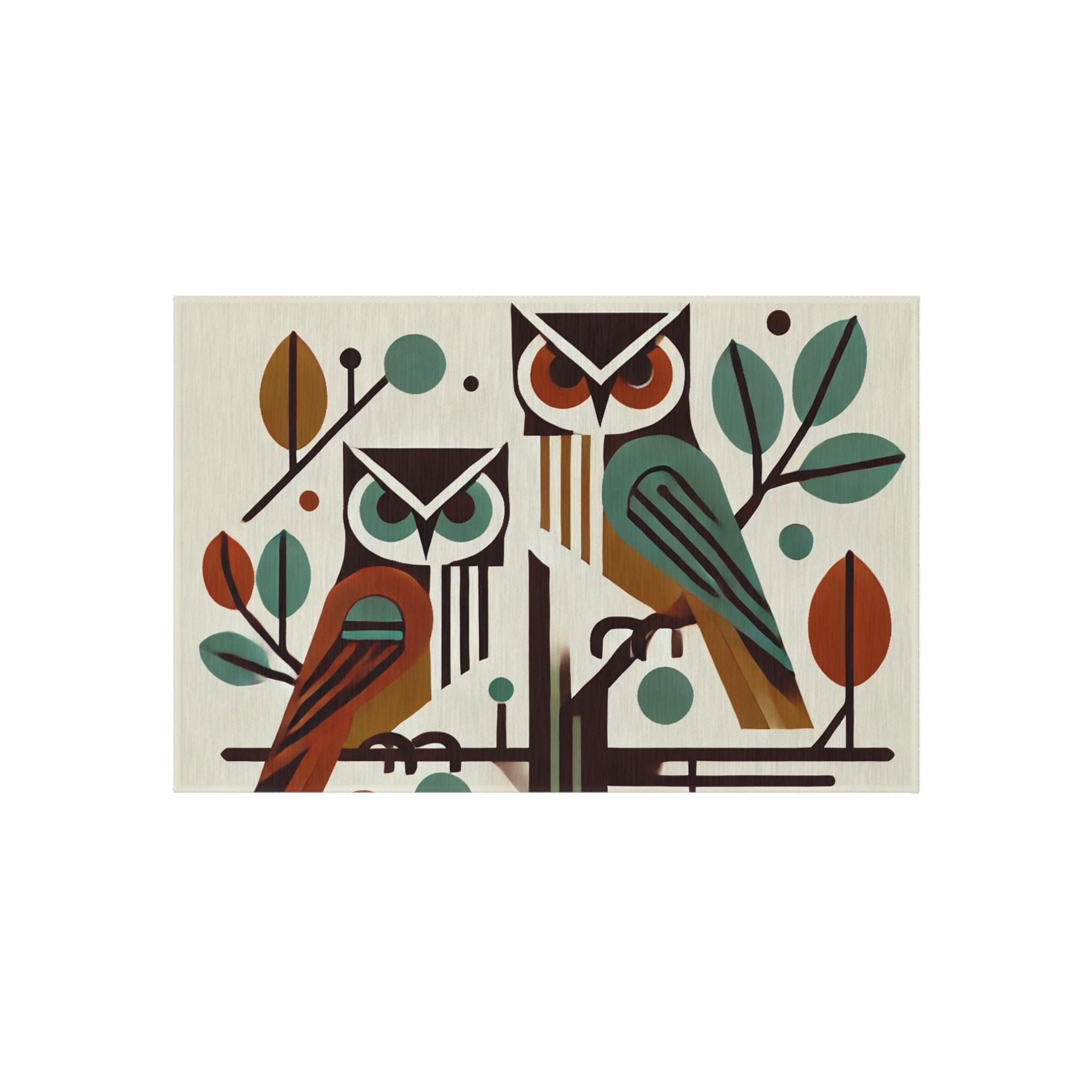 Owl Door Mat Patio Rug, Mid-Century Modern, Outdoor Rug, Welcome, Bauhaus, Retro Charm, Home Decor, 