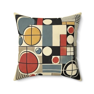 Mid-Century Modern Square Pillow, Housewarming & Birthday Gift, Vintage Charm, Chic Decor, Bauhaus Theme Pillow
