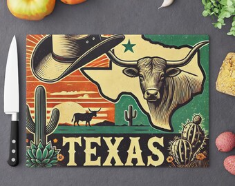 Deska do krojenia Texas, Texas Longhorn Design, Wystrój kuchni, Prezent na parapetówkę, Prezent dla smakoszy, Pamiątka z Teksasu, Spersonalizowana deska do krojenia