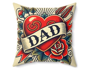 Square Pillow, Vintage Tattoo DAD Design, Retro Charm, Housewarming Gift, Tattoo Lover Cusion, Soft Throw Pillow, Cool Home Decor