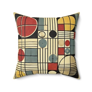 Mid-Century Modern Square Pillow, Housewarming & Birthday Gift, Vintage Charm, Retro Chic Decor, Bauhaus Theme Pillow
