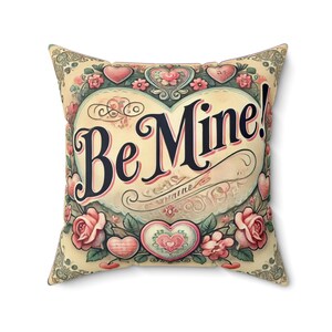 Almofada quadrada Be Mine para o Dia dos Namorados, decoração romântica para casa, almofada vintage com estampa de coração, almofada decorativa sazonal, presente para namorada e esposa