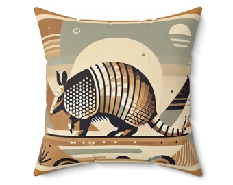 Square Pillow Modern Southwestern Armadillo Design, Housewarming Gift, Retro Charm, Soft Throw Pillow, Home Decor, Animal Lover Gift