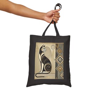 Cat Tote Bag, Art Deco Design, Durable Market Bag, Vintage Chic, Book Lover Gift, Reusable Grocery Bag, Eco-Friendly, Canvas Tote