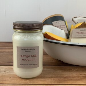 Mango and coconut scent, farmhouse candle, clean burning, handmade soy wax candle, mason jar candle, 8 oz candle, 16 oz candle, vegan,