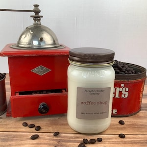 Kaffeeduft, Bauernhauskerze, sauber abbrennend, handgemachte Sojawachskerze, Mason-Glas-Kerze, 220 ml Kerze, 450 ml Kerze, Vegan, ungiftig