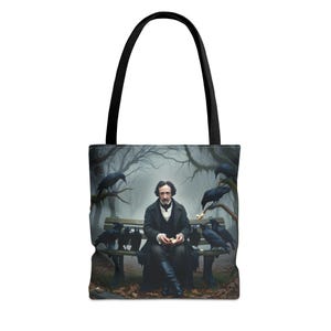 Edgar Allan Poe Goth Tote Bag, Mroczny estetyczny prezent dla miłośnika literatury, Torba na zakupy na Halloween, Gotycka torba z płótna, Raven Poetry Handbag