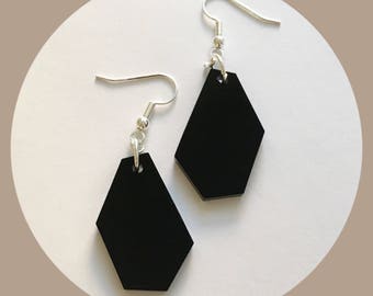 Laser Cut Earrings, Geometric Shape Jewelry, Black Acrylic Geo Earrings