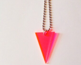 Geometric Neon Pink Triangle Necklace, Fluorescent Acrylic, Neon Geometric Necklace