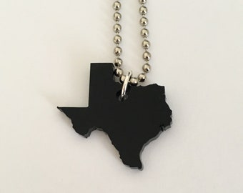 Texas Necklace in Black Laser Cut Acrylic, Small Size Pendant, State Necklace