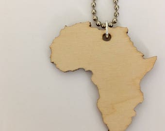 Wooden Africa Necklace, Lasercut Wood Jewelry, Shape of Africa Jewelry, Large Size