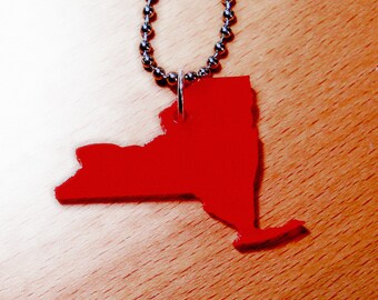 New York Necklace, Red Acrylic State Shape, State Necklace, Lasercut Jewelry