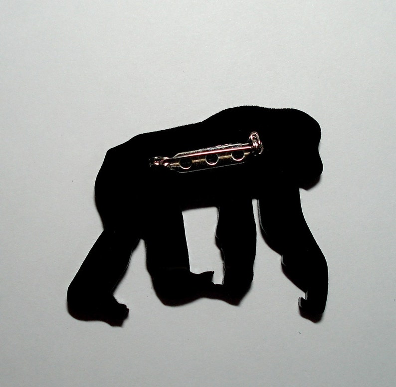 Chimpanzee Pin, Animal Brooch in Black Laser cut Acrylic, Chimp Brooch image 2
